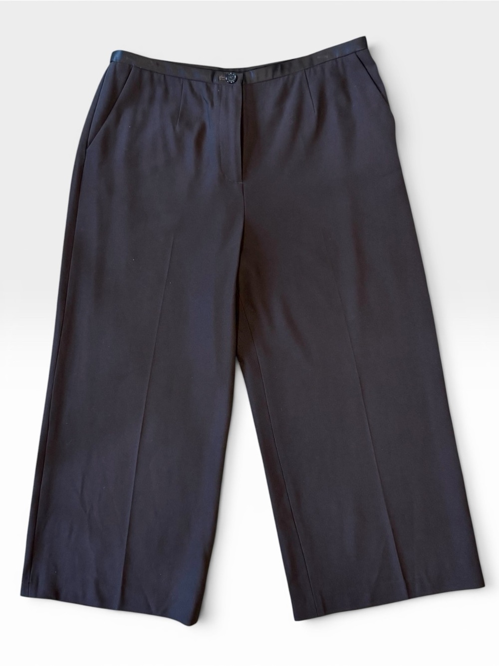 KHAITE Black Virgin Wool Wide Leg Crop Culotte Pants Size 10 USA